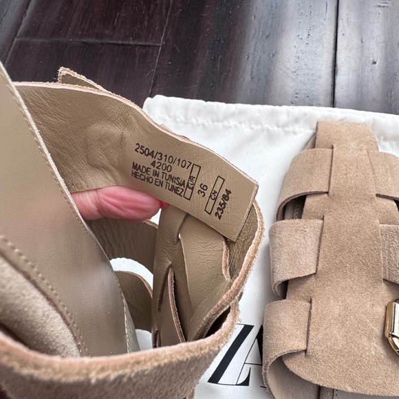 Zara Taupe Suede Braided Slide Mules with Buckle - Picture 3 of 7